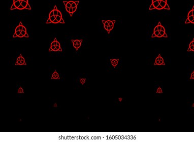 Dark Orange vector background with occult symbols. Illustration with magical signs of spiritual power. Simple design for occult depiction.