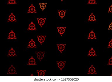 Dark Orange vector background with occult symbols. Colorful mystic symbols with a gradient in ancient style. Background for esoteric, mystic designs.