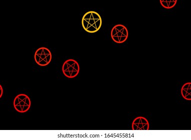 Dark Orange vector background with occult symbols. Colorful mystic symbols with a gradient in ancient style. Background for esoteric, mystic designs.