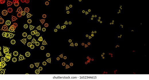 Dark Orange vector background with occult symbols. Illustration with magical signs of spiritual power. Design for magic, spiritual events.