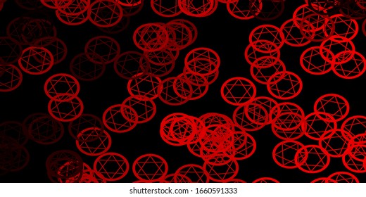Dark Orange vector background with occult symbols. Abstract illustration with gothic gradient shapes. Background for esoteric, mystic designs.