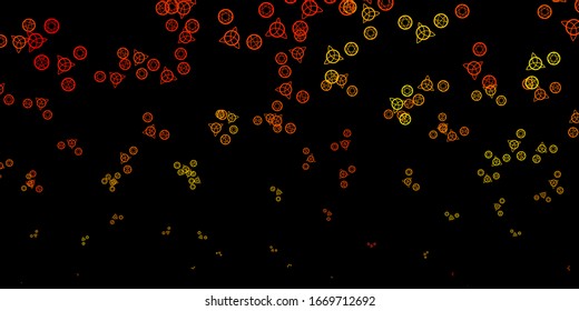 Dark Orange vector background with occult symbols. Colorful vintage illustration with gradient alchemy shapes. Design for magic, spiritual events.