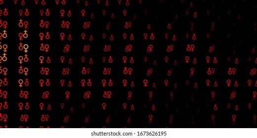 Dark Orange vector background with occult symbols. Colorful vintage illustration with gradient alchemy shapes. Simple design for occult depiction.