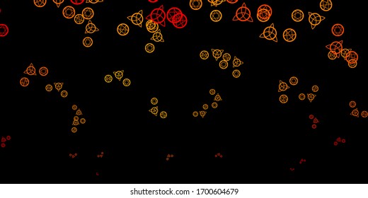 Dark Orange vector background with occult symbols. Abstract illustration with gothic gradient shapes. Simple design for occult depiction.