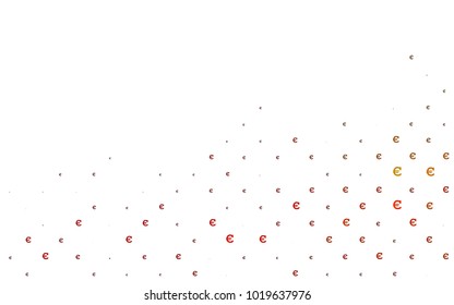 Dark Orange vector background with signs of Euro. Abstract illustration with colored financial digital symbols. The pattern can be used as ads, poster, banner for payments.
