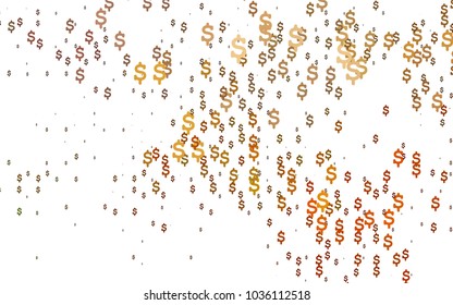 Dark Orange vector background with signs of dollars. Abstract illustration with colored financial, cash symbols. Best design for your ad, poster, banner of USD money.