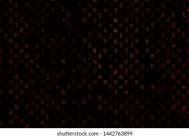 Dark Orange vector background with signs of alphabet. Shining illustration with ABC symbols on abstract template. The pattern can be used as ads, poster, banner for books.