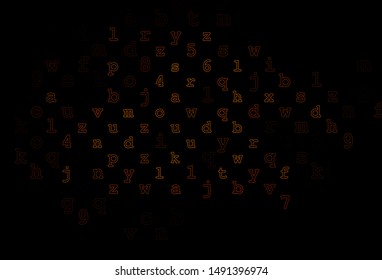 Dark Orange vector background with signs of alphabet. Modern geometrical illustration with ABC english symbols. Best design for your ad, poster, banner of college.