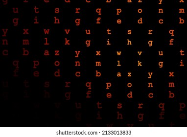 Dark orange vector background with signs of alphabet. Blurred design in simple style with signs of alphabet. Best design for your ad, poster, banner of college.