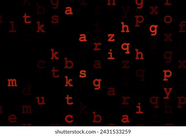 Dark orange vector background with signs of alphabet. Abstract illustration with colored latin alphabet. The pattern can be used as ads, poster, banner for books.