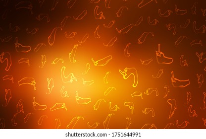 Dark Orange vector background with spicy peppers. Glitter abstract sketch with hot peppers. Design for ad, poster, banner of cafes or restaurants.