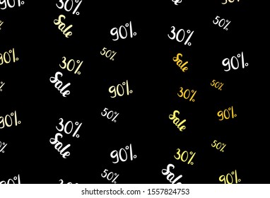 Dark Orange vector background with symbols of 30, 50, 90 % sales. Gradient illustration with discount signs on white backdrop. Backdrop for super sales on Black Friday.