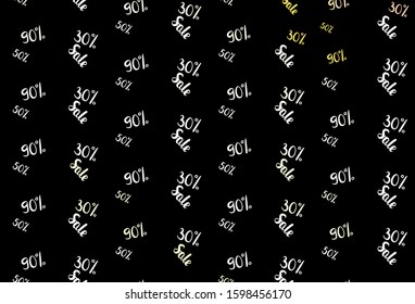 Dark Orange vector background with symbols of 30, 50, 90 % sales. Abstract illustration with colorful gradient symbols of sales. Backdrop for mega promotions, discounts.