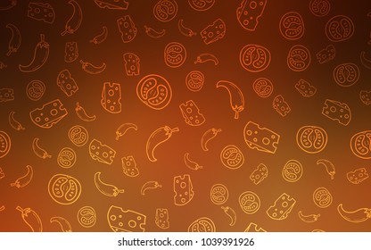 Dark Orange vector background with tasty food. Decorative shining illustration with food on abstract template. Pattern for ad, booklets, leaflets of restaurants.