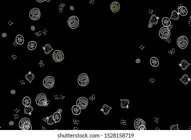 Dark Orange vector background with tasty food. Illustration with set of fresh food in doodle style. Doodle design for your business advert of cafes.