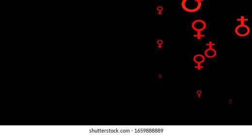 Fondo vector naranja oscuro con símbolos femeninos. Símbolos feministas coloridos con un degradado de estilo moderno. Antecedentes del Día Internacional de la Mujer.