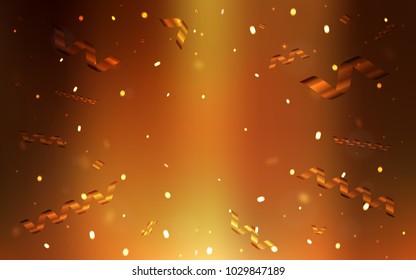 Dark Orange vector background with xmas confetti. Beautiful colored illustration with ribbon in celebration style. New design for ad, poster, banner of your Party.