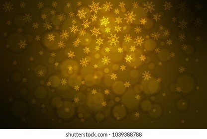 Dark Orange vector background with xmas snowflakes. Modern geometrical abstract illustration with crystals of ice. The pattern can be used for new year ad, booklets.