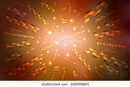 Dark Orange vector background with xmas confetti. Modern geometrical abstract illustration with carnival ribbons. Beautiful design for your business advert of anniversary.