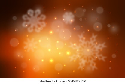Dark Orange vector background with xmas snowflakes. Decorative shining illustration with snow on abstract template. The template can be used as a new year background.