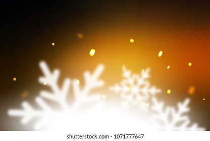 Dark Orange vector background with xmas snowflakes. Shining colored illustration with snow in christmas style. New year design for your business advert.