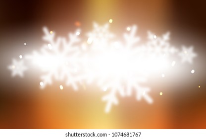 Dark Orange vector background with xmas snowflakes. Modern geometrical abstract illustration with crystals of ice. The pattern can be used for new year leaflets.
