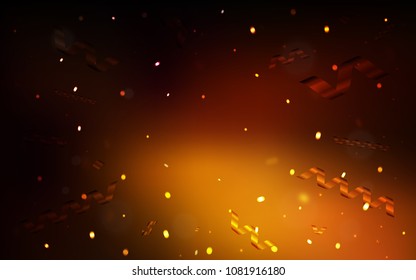 Dark Orange vector background with xmas confetti. Modern geometrical abstract illustration with carnival ribbons. The pattern can be used for new year ad, booklets.