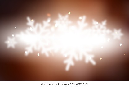 Dark Orange vector background with xmas snowflakes. Decorative shining illustration with snow on abstract template. The pattern can be used for new year leaflets.