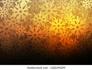 Dark Orange vector background with xmas snowflakes. Decorative shining illustration with snow on abstract template. The template can be used as a new year background.