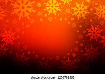 Dark Orange vector background with xmas snowflakes. Blurred decorative design in xmas style with snow. New year design for your ad, poster, banner.