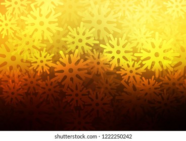 Dark Orange vector background with xmas snowflakes. Blurred decorative design in xmas style with snow. New year design for your business advert.