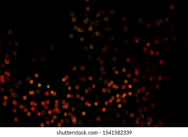 Dark Orange vector background with xmas snowflakes. Snow on blurred abstract background with gradient. New year design for your ad, poster, banner.
