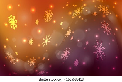 Dark Orange vector background with xmas snowflakes. Glitter abstract illustration with crystals of ice. The pattern can be used for year new  websites.