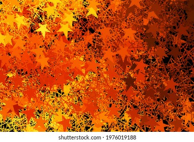 Dark Orange vector background with xmas snowflakes, stars. Shining colorful illustration with gradient snow forms. Base part for New Year leaflets.