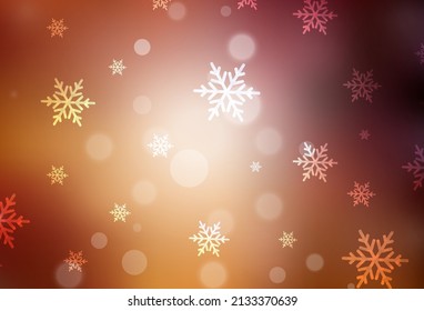 Fondo vectorial naranja oscuro en estilo navideño. Ilustración abstracta de gradiente con coloridas cosas navideñas. Diseño inteligente para la promoción de la universidad.