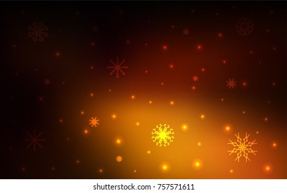 Dark Orange vector background with xmas snowflakes. Snow on blurred abstract background with gradient. The pattern can be used for new year ad, booklets.