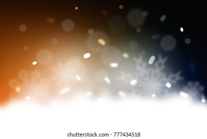Dark Orange vector background with xmas snowflakes. Snow on blurred abstract background with gradient. New year design for your business advert.