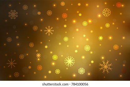 Dark Orange vector background with xmas snowflakes. Blurred decorative design in xmas style with snow. The pattern can be used for year new  websites.