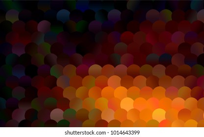 Dark Orange vector banner with circles, spheres. Abstract spots. Background of Art bubbles in halftone style with colored gradient.