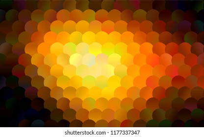 Dark Orange vector banner with circles, spheres. Abstract spots. Background of Art bubbles in halftone style with colored gradient.