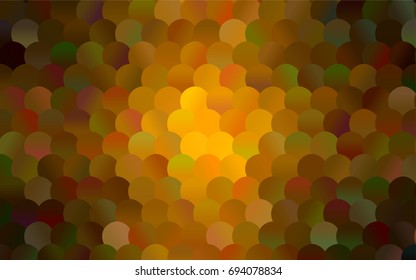 Dark Orange vector banner with circles, spheres. Abstract spots. Background of Art bubbles in halftone style with colored gradient.