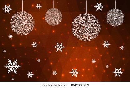 Dark Orange vector christmas polygon background. Low poly Illustration consisting of triangles with snowflakes. Texture, seamless background of New Year celebration.