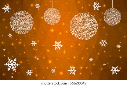 DARK orange vector christmas polygon background. Low poly Illustration consisting of triangles with snowflakes. Texture, seamless background of New Year celebration.