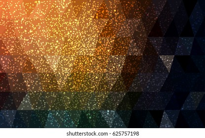 Dark Orange vector christmas polygon background. Low poly Illustration consisting of triangles with snowflakes. Texture background of New Year celebration.