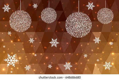 Dark Orange vector christmas polygon background. Low poly Illustration consisting of triangles with snowflakes. Texture, seamless background of New Year celebration.