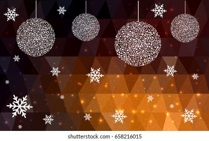 Dark Orange vector christmas polygon background. Low poly Illustration consisting of triangles with snowflakes. Texture, seamless background of New Year celebration.