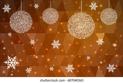 Dark Orange vector christmas polygon background. Low poly Illustration consisting of triangles with snowflakes. Texture, seamless background of New Year celebration.