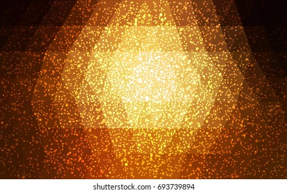 Dark Orange vector christmas polygon background. Low poly Illustration consisting of triangles with snowflakes. Texture background of New Year celebration.