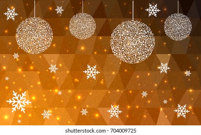 Dark Orange vector christmas polygon background. Low poly Illustration consisting of triangles with snowflakes. Texture, seamless background of New Year celebration.
