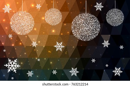 Dark Orange vector christmas polygon background. Low poly Illustration consisting of triangles with snowflakes. Texture, seamless background of New Year celebration.